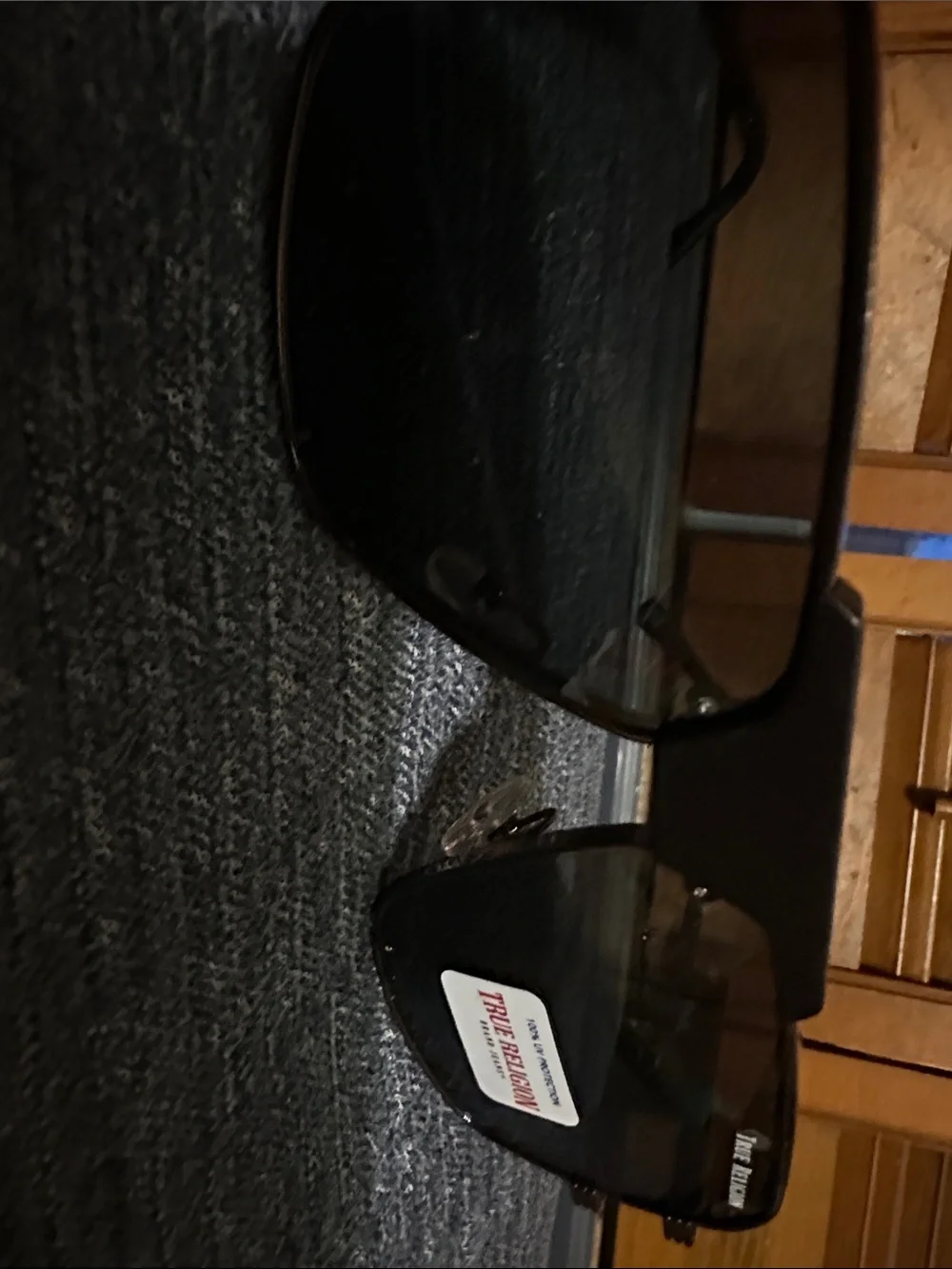 True Religion Black Rectangular Sunglasses with Dark Lenses